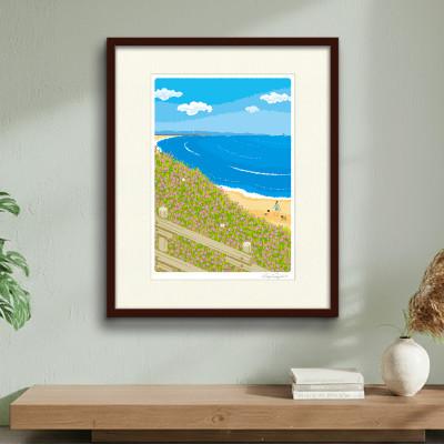 ふるさと納税 茅ヶ崎市 湘南・茅ヶ崎で描く、海を感じるイラストアート『ジークレーアートフレーム　SL-08』(大:四つ切)