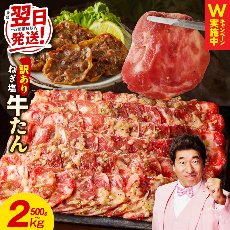 【ふるさと納税】10/1～寄附額改定 牛たん ねぎ塩 成型 500g / 1.5kg / 2kg 訳あり 選べる 内容量 楽天限定 小分け 味付け 塩だれ お肉 牛肉 タン 焼肉 BBQ 薄切り スライス 定期便 全3回 真空パック 冷凍 最短 翌日発送 5営業日 年内発送 泉佐野市 肉の泉佐野 アキラCP
