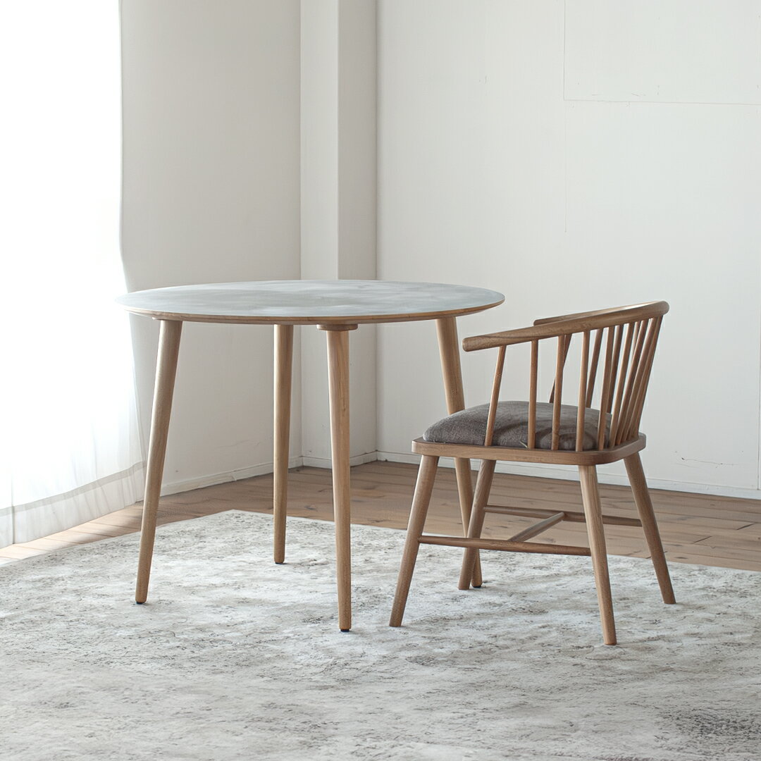 【ふるさと納税】＜選べるサイズ＞モルタル調メラミン材のラウンドダイニング 70cm / 80cm / 90cm 木部オーク色 ダイニングテーブル メラミン化粧板 耐久性 耐熱性 円卓 丸テーブル テーブル 机 丸型 食卓 家具 インテリア 福岡県 柳川市 送料無料