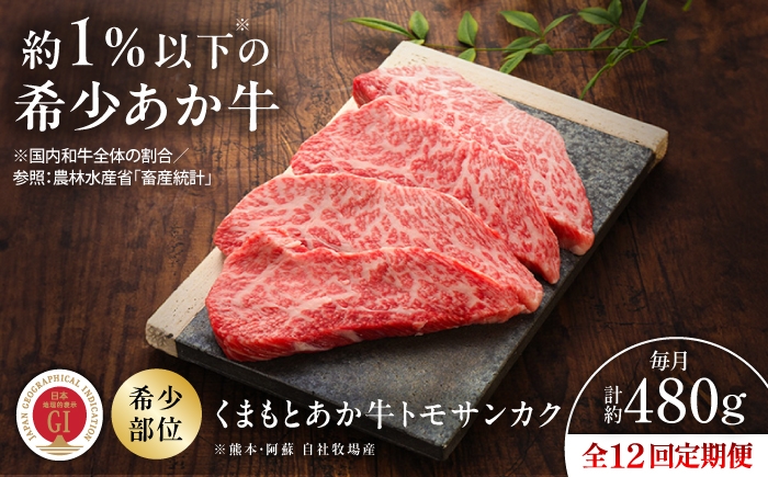 
                  【全12回定期便】【GI認証】くまもとあか牛トモサンカク 約120g×4枚 /  菊陽 菊陽町 あかうし 熊本県 肉 にく BBQ バーベキュー ブランド カット済み  お手軽 焼肉 霜降りおすすめ 人気 贅沢 ギフト 贈り物 トモサンカクブランド 旨み くまもとあか牛 和牛 最高 上質 牛 牛肉 冷凍 贅沢 ご褒美 九州 国産 GI 【有限会社 三協畜産】[BHAS080]
                
