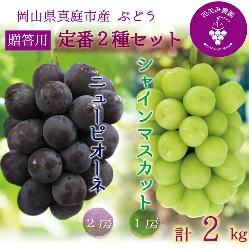 【ふるさと納税】 ぶどう 岡山 花笑み農園『ニューピオーネ&シャインマスカット』約2kg（3房） hana03 PS-2上【2025年9月中旬～ 順次発送予定】【配送不可地域：離島】贈答用 岡山 真庭 ピオーネ シャインマスカット 高級 2kg 贈答 真庭市 大粒 葡萄 フルーツ【1491627】