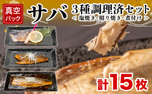 サバ３種 セット 計 15枚 塩焼き 照り焼き 煮付け 鯖 さば 調理済み 簡単 調理 冷凍 惣菜 静岡県 沼津市