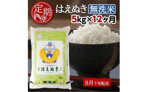 8月下旬発送開始／【12回定期便】無洗米 はえぬき　5kg×12回(計60kg) TO SP0019