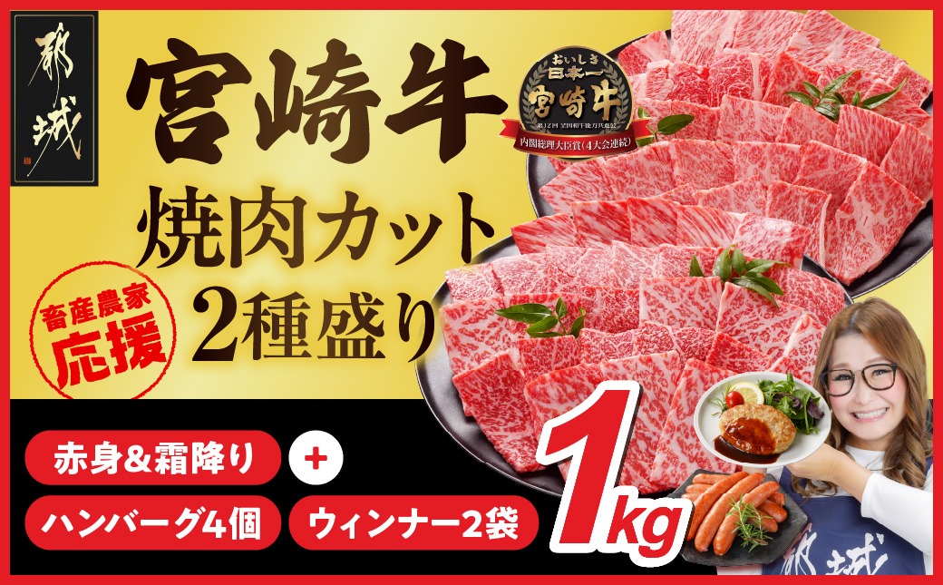畜産農家応援! 宮崎牛焼肉2種セット500g×2パック+豚肉ハンバーグ&ウィンナー_17-N202-ESHW-CF