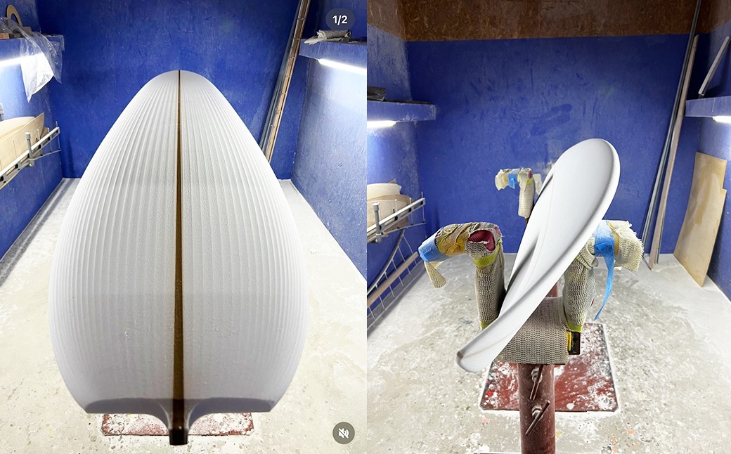 ラミネート・サンディングは、鴨川の老舗工場「KSG - Kamogawa Surfboards Glassing - 」が担当。