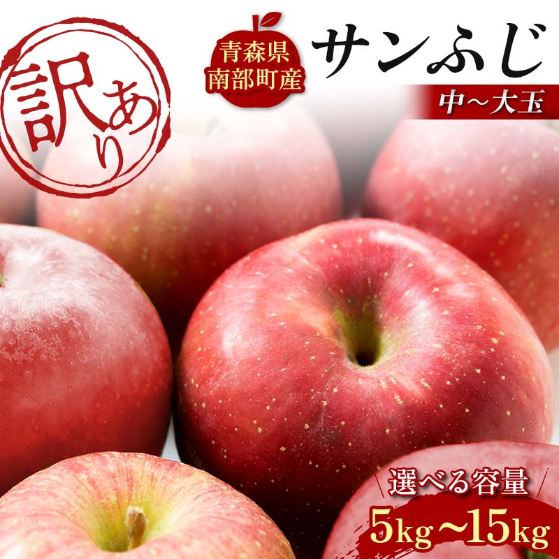 【ふるさと納税】 ≪容量が選べる≫ 【訳あり】 青森産 完熟 りんご サンふじ （中～大玉） 約5kg／約10kg／約15kg 【誠果園】 青森りんご リンゴ 林檎 アップル あおもり 青森 青森県 南部町 三戸 南部 澁川賞受賞 果物 くだもの フルーツ 家庭用 規格外 F21U-390var