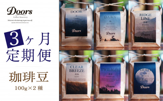 定期便 Single Origin コーヒー豆 全3回 6種 (100g×2種×3回) （シングルオリジン スペシャルティ スペシャリティ 3ヶ月 3か月高級 コーヒー ブレンド シングル 自家焙煎 珈琲 豆 珈琲豆 お取り寄せ 高級 キャンプ アウトドア リラックス 京都府 笠置町 Doors Coffee Roastery