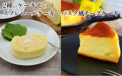 
2種のケーキセット（スフレロールケーキ・バスク風チーズケーキ）【御菓子司 大月】 北海道 オホーツク 佐呂間町 ケーキ スイーツ お菓子 セット
