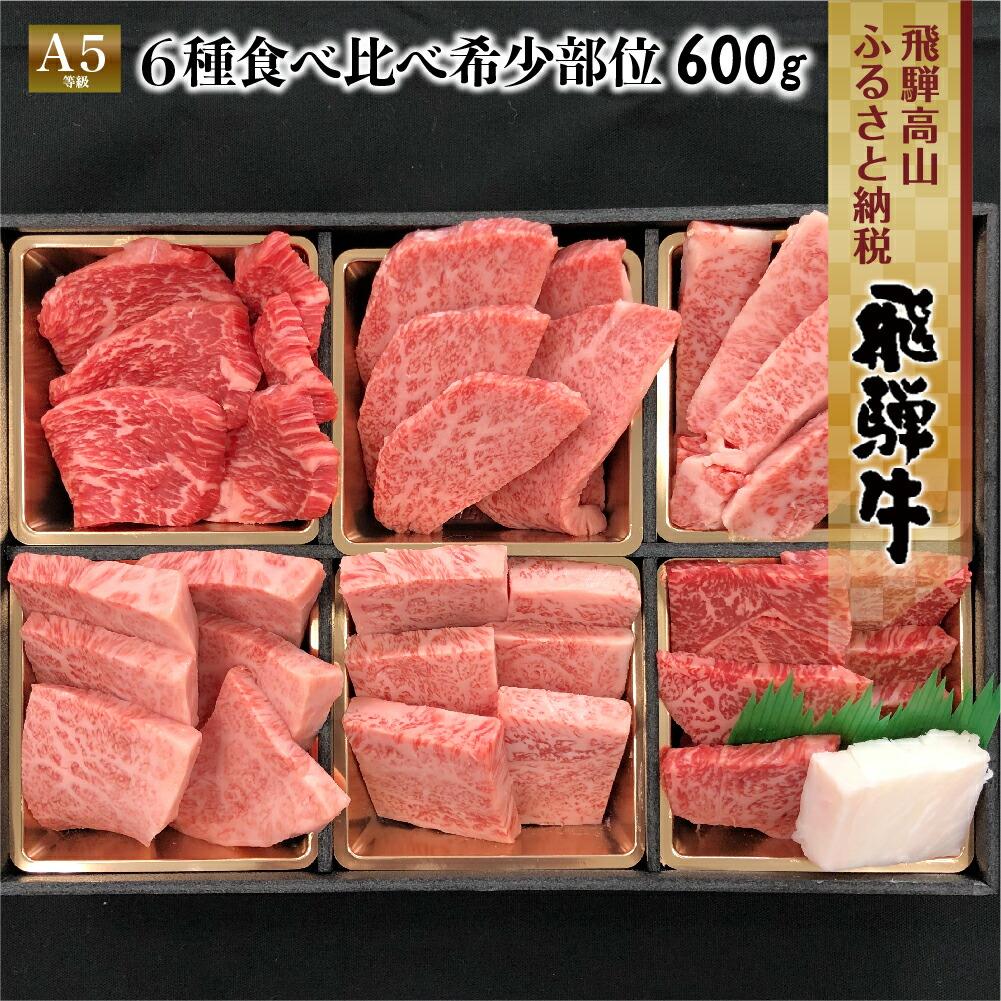 飛騨牛 6種食べ比べ セット 600g(100g×6） 赤身　霜降り　希少部位 A5 5等級 黒毛和牛 和牛 牛肉 肉 個包装 ギフト 贈答用 贈り物 お中元　飛騨高山　［c536］