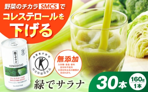 サンスター 緑でサラナ 30本セット 160g 野菜ジュース 青汁 サラナ 缶 ケース まとめ買い 健康 特定保健用食品 トクホ コレステロール 保存料不使用 無添加 国産 長期保存 常温 防災 ギフ