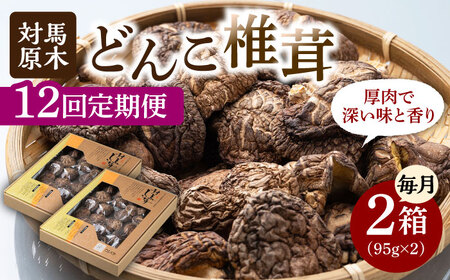 【全12回定期便】対馬 原木 どんこ 椎茸 95g×2箱 対馬産 肉厚 しいたけ 乾燥 きのこ 贈り物  [WAI059]