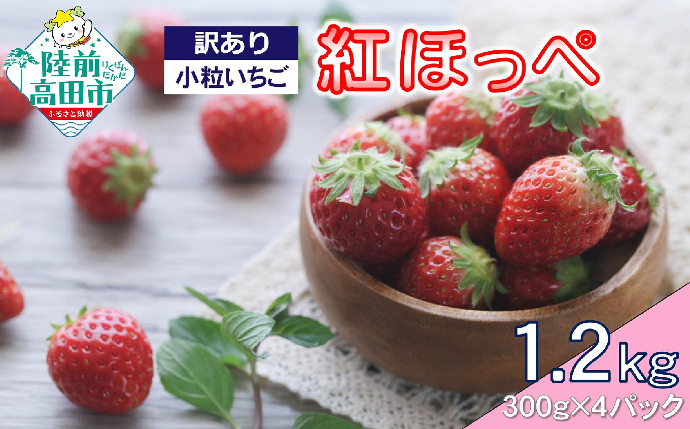 
            先行予約 【訳あり/小粒】新鮮いちご〈品種：紅ほっぺ〉 約1.2kg (300g×4パック) Happy Strawberry 旬の時期に収穫してすぐ発送！ 【 いちご フルーツ 旬 小分け 人気 岩手 陸前高田 】2025年1月中旬頃から順次発送
          