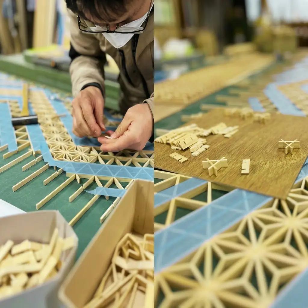 組子行灯ー麻の葉ー 工芸品 アート 和風 置物 壁掛け 壁飾り インテリア 滋賀県 米原市