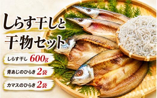 田渕水産のしらす干し、干物セット しらす干し 600g 青あじのひらき 2袋 カマスのひらき 2袋 ちりめんじゃこ 干物 天日干し うす塩 ふわふわ食感 おかず 晩酌 セット 高知県 安芸市 高知県 魚介類 海産物 しらすセット 干物詰め合わせ 国産 ご飯のお供 おつまみ 贈り物 ギフト 安芸のしらす 安芸の干物 安芸市 高知県