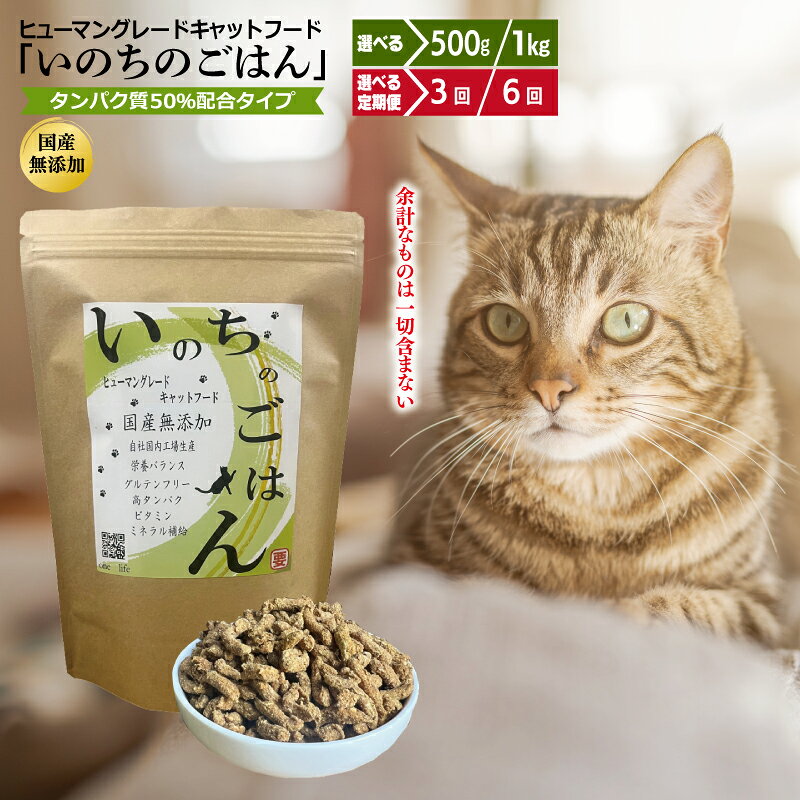 【ふるさと納税】国産 無添加 キャットフード 500g / 1kg いのちのごはん 厳選 ヒューマングレード 栄養バランス たんぱく質 50%配合 ビタミン ミネラル ペットフード ペット ペット用品 猫 cat 定期便 大阪府 泉佐野市 お取り寄せ 送料無料