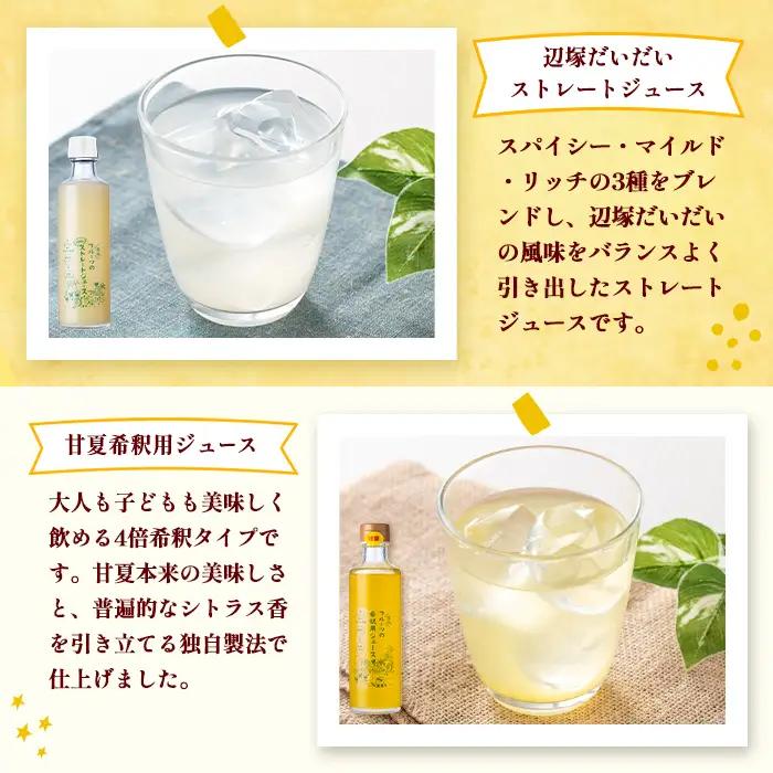 【A83011】辺塚だいだい(生果汁)・甘夏(希釈用)ジュースセット 鹿児島 国産 フルーツ 果物 果実 果汁 ドリンク ストレートジュース 飲み比べ 辺塚だいだい みかん 蜜柑 ギフト 【農地所有適