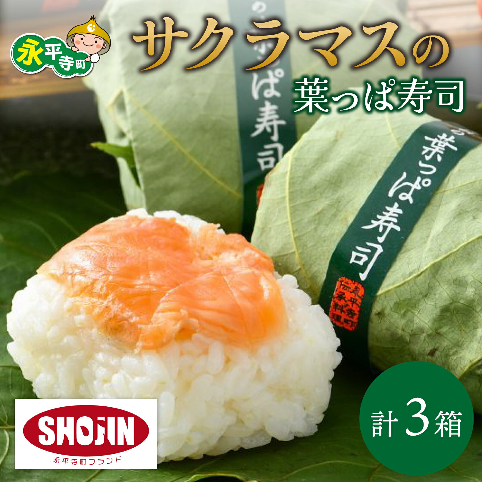【ふるさと納税】喜ばれる手土産 サクラマスの葉っぱ寿司 3個入り×3箱 マスずし 鱒寿司 ギフト プレゼント お土産 贈り物 贈答 贈答用 3個 3個入り 70g 70g×3個 3箱 小分け 永平寺 永平寺町 [B-068001]