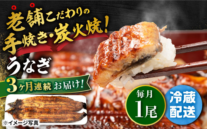 【3回定期便】 手焼き 炭火焼き うなぎ 蒲焼 (1尾・タレ付き)  / うなぎ 鰻 ウナギ 炭火 蒲焼き 老舗【中野鮮魚店】 [NAI010]