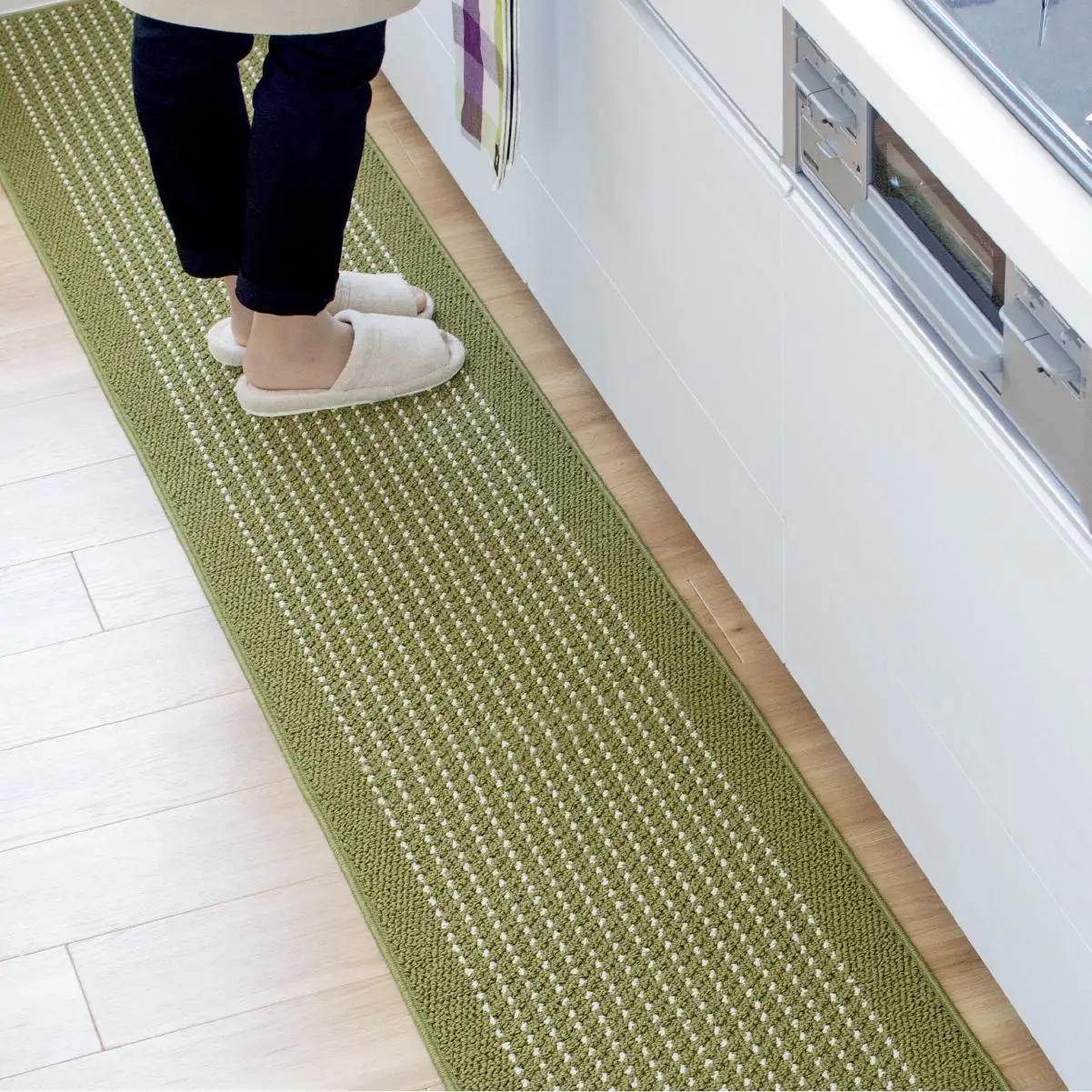 【グリーン】優踏生 洗いやすい キッチンマット 約45cm×120cm 洗える 滑り止め 防汚