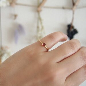 7号 天然石 ガーネット リング (Silver925 18KGP仕上げ) ／ Maco アクセサリー シルバー ヘアライン加工 プレゼント 奈良県 田原本町