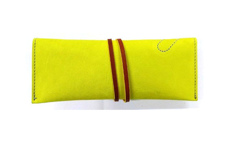 No.259 グローブの革製　マルチペンケースイエロー×グレー