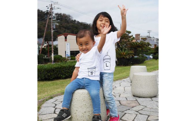 2人兄弟姉妹でおそろい/コーヒーカップ S×L プリント/ Tシャツ2枚組ギフトセット【出産祝い・誕生日・ギフト・プレゼント】（100cm×110cm）