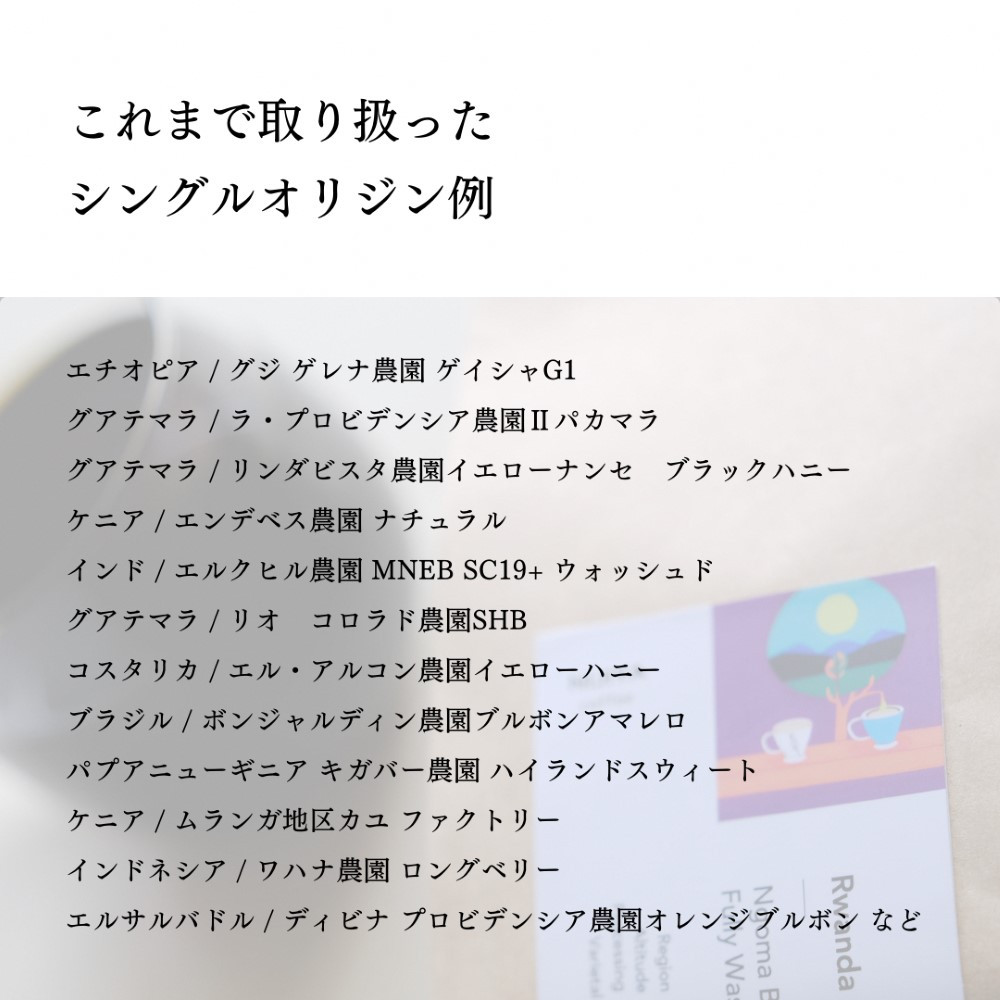 【定期便：6ヶ月連続でお届け】シングルオリジンコーヒー100g × 3品種（豆）計300g×6ヶ月