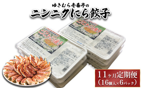 【11ヶ月定期便】ゆきむら壱番亭のニンニクにら餃子6パック(96個入り) ※離島への配送不可