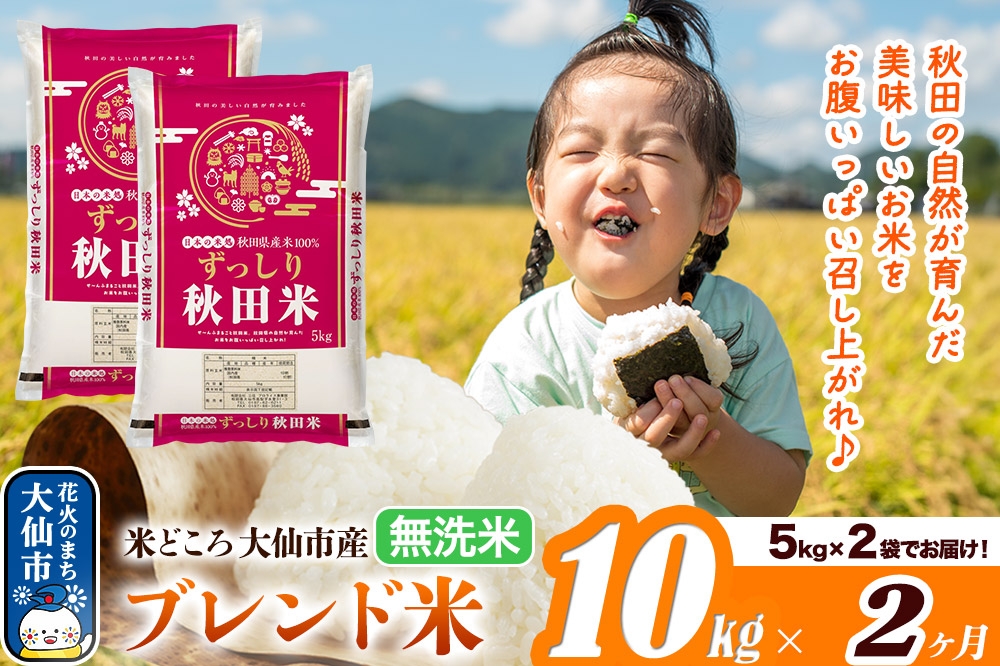 
                  米《定期便2ヶ月》米どころ 秋田県大仙市産 ブレンド米【無洗米】10kg（5kg×2袋） [米 お米 こめ 白米 無洗米 ブレンド米 小分け ご飯 ごはん 米どころ 秋田県産 大仙市]
                
