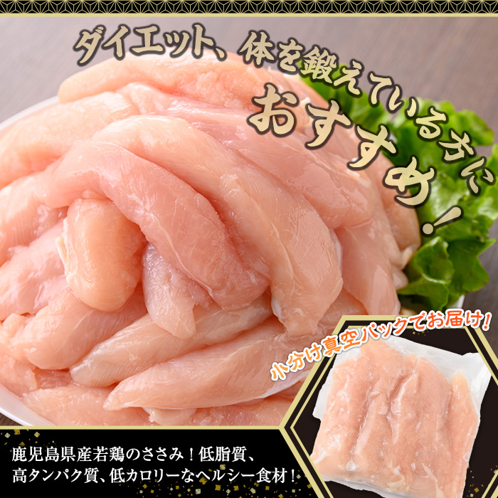 ＜選べる内容量＞鹿児島県産若鶏ささみ計1kg(250g×4P) 若鶏 ささみ 冷凍【株式会社羽根】A1088 計1kg(250g×4P)