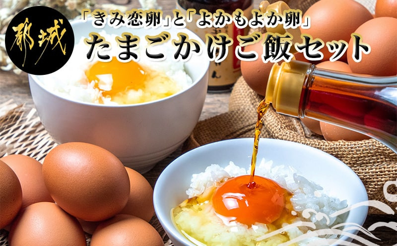 
「きみ恋卵」と「よかもよか卵」のたまごかけご飯セット_12-2902_(都城市) きみ恋卵 よかもよか卵 Ｍサイズ たまごかけご飯専用醤油「玉子ちゃん」 甘口 卵かけご飯 朝ごはん 朝食
