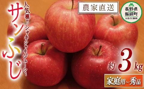 りんご サンふじ 家庭用 ～ 秀 3kg やまじゅうファーム 沖縄県配送不可 2024年11月下旬頃～2024年12月中旬頃順次発送予定 R6年度収穫 減農薬 長野県 飯綱町 [1541]