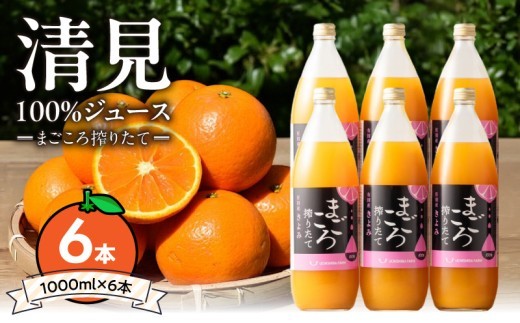
                  【まごころ搾りたて】清見100%ジュース 1000ml×6本_ZE6405n
                