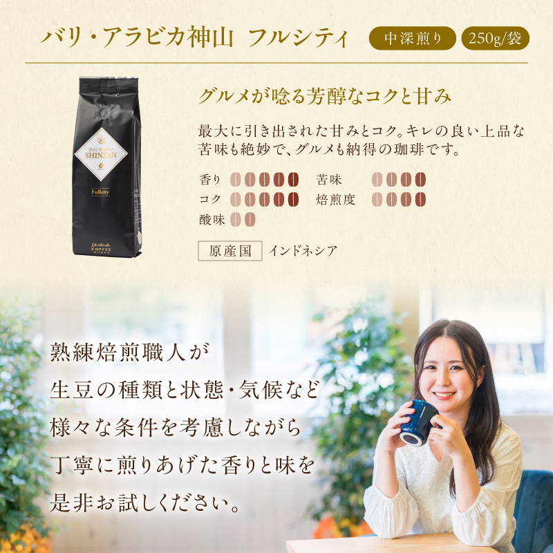 【吉田珈琲本舗】バリ・アラビカ神山フルシティ 250g×2袋／豆【010D-151】
