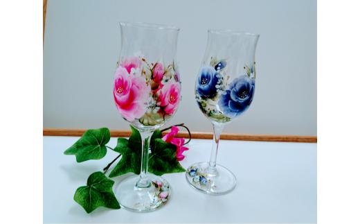 
手描き薔薇のペアワイングラス【D5-041】
