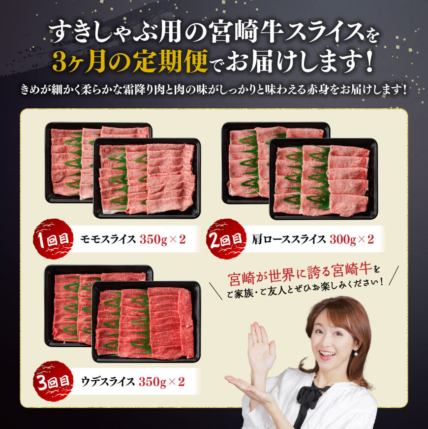 【3ヶ月定期便】 宮崎牛すきしゃぶ 部位別便　牛肉[E11125]