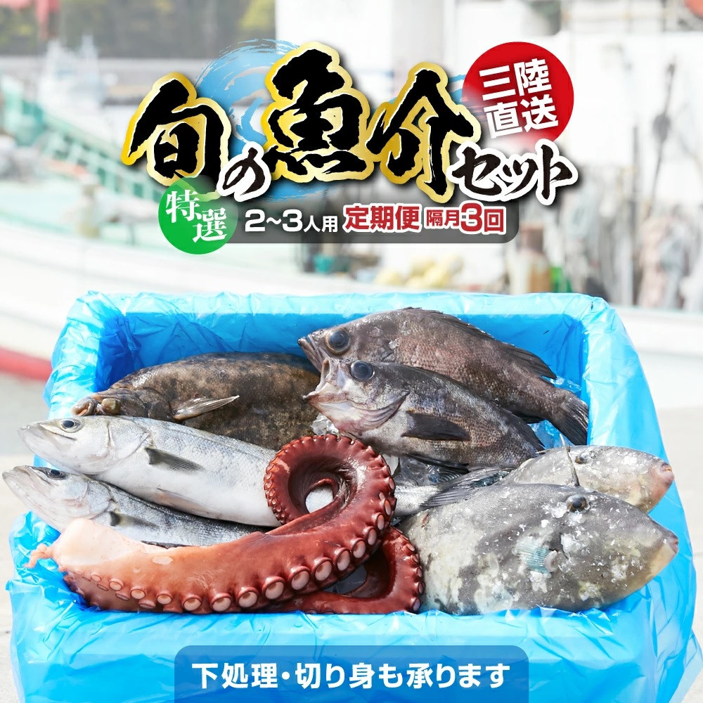 
【隔月3回定期便】特選 三陸海の恵み 詰め合わせ 【下処理可】(1回あたりのお届け目安：2～3人用)【 鮮魚セット 鮮魚 三陸産 海鮮 新鮮 お刺身 産地直送 おさかな お魚 旬 人気 お手軽 】
