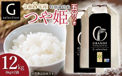 【令和8年産先行予約】 特別栽培米 Gセレクション つや姫 12kg (6kg×2袋) 【五分づき】 山形県鶴岡市産　株式会社グラノフ