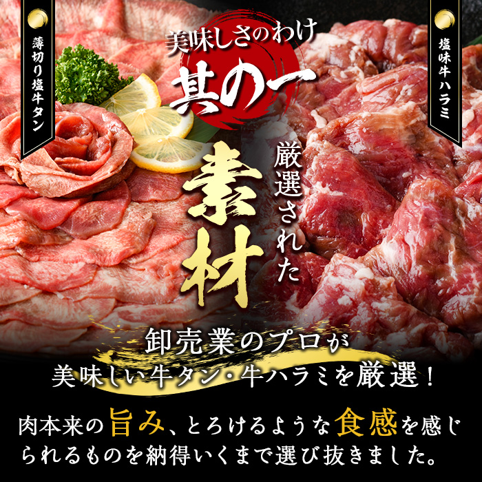＜定期便・全6回 (2か月ごとの発送)＞ たっぷり！ 薄切り 塩 牛タン・牛ハラミ セット (総量7.2kg) 小分け 牛肉 肉 タン たん ハラミ はらみ 詰め合わせ 味付け 焼肉 BBQ 冷凍 大