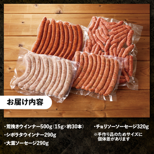 ＜2025年12月発送＞ウインナー・ソーセージ業務用詰合せセット　総重量約1.4kg  詰め合わせ 4種類 60本 業務用 シポラタウインナー 粗挽き チョリソー 大葉 バーベキュー キャンプ パーテ