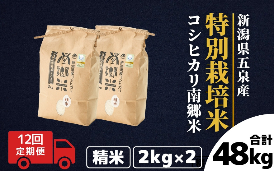 
【令和6年産新米】 〈12回定期便〉 特別栽培米コシヒカリ100％ 「南郷米」 精米 4kg（2kg×2袋）新潟県 五泉市 有限会社ファームみなみの郷
