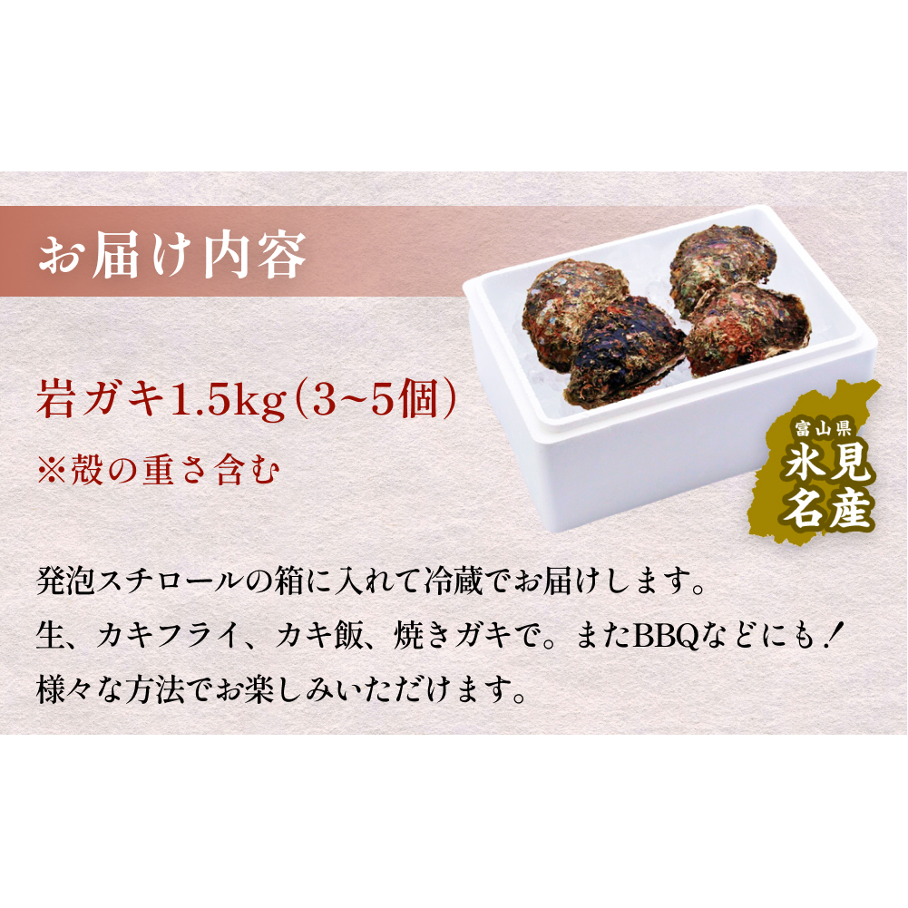 【冷蔵便】生食可能！氷見産 天然岩ガキ 1.5kg（3～5個入）_イメージ3