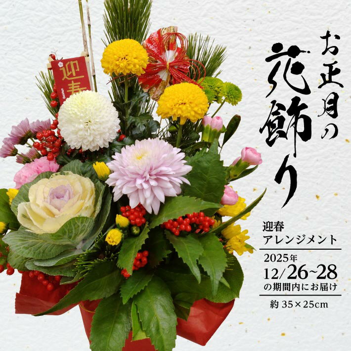【ふるさと納税】お正月の花飾り 迎春アレンジメント2026 2025年12月26日～12月28日にお届け ※着日指定不可 東北 山形県 酒田市 庄内地方 庄内産 生花 フラワーアレンジメント 正月 新年 迎春 松 梅 ピンポン菊 植物 室内 屋内 玄関 床の間 インテリア