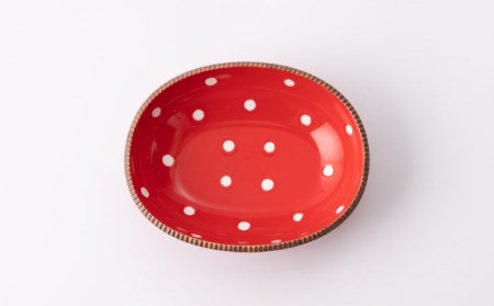 いげ皿楕円鉢赤水玉20cm1点 NAZ509 
