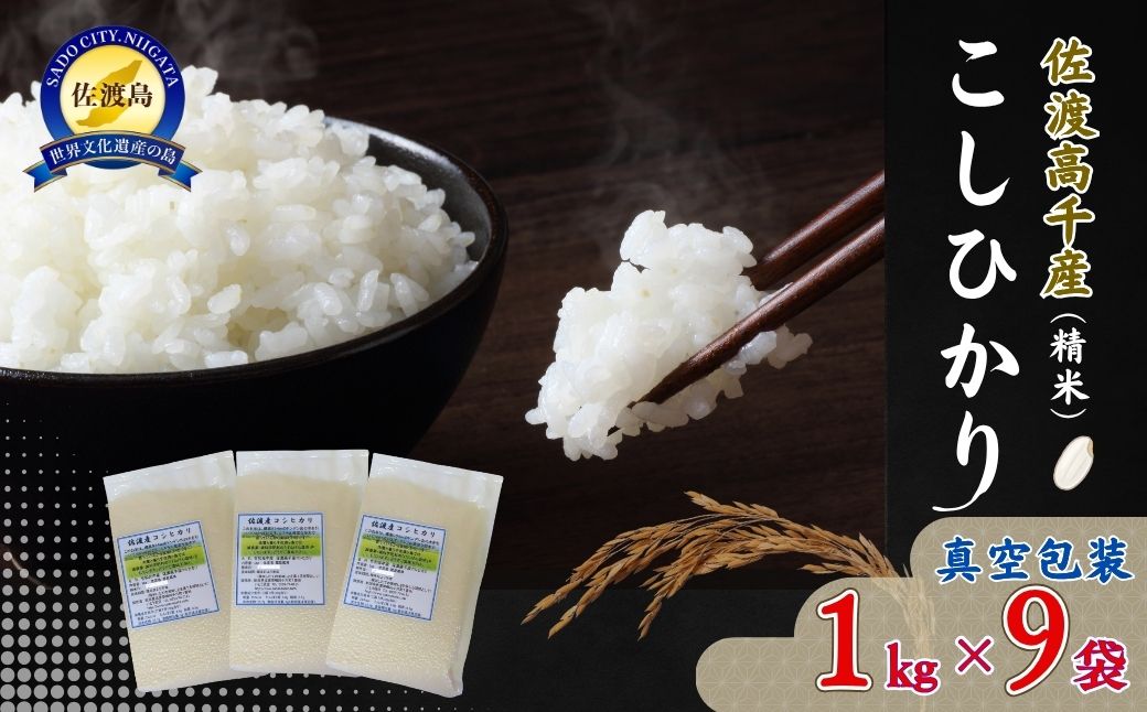 【令和7年産】佐渡産高千産こしひかり 真空包装(精米)1kg×9袋195956-0011