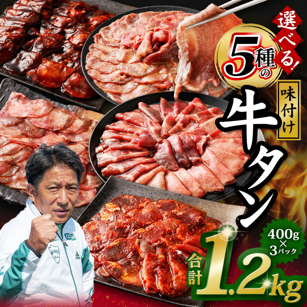 【ふるさと納税】選べる5種の味付け牛タン 400g×3P 計1.2kg 塩味 レモン味 醤油味 味噌味 肉 お肉 牛 牛タン タン 焼くだけ 時短 おかず 味付 熊本 九州 冷凍 熊本県 水上村 送料無料
