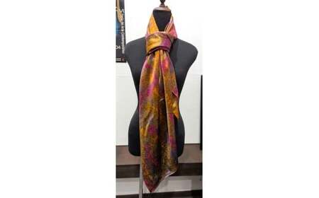 墨流し染 シルク スカーフ (秋色微粒子) ／ 染美堂 一点物 絹 現代風 アート サテン織 贈り物 上品 奈良県 葛城市  【snbd017】