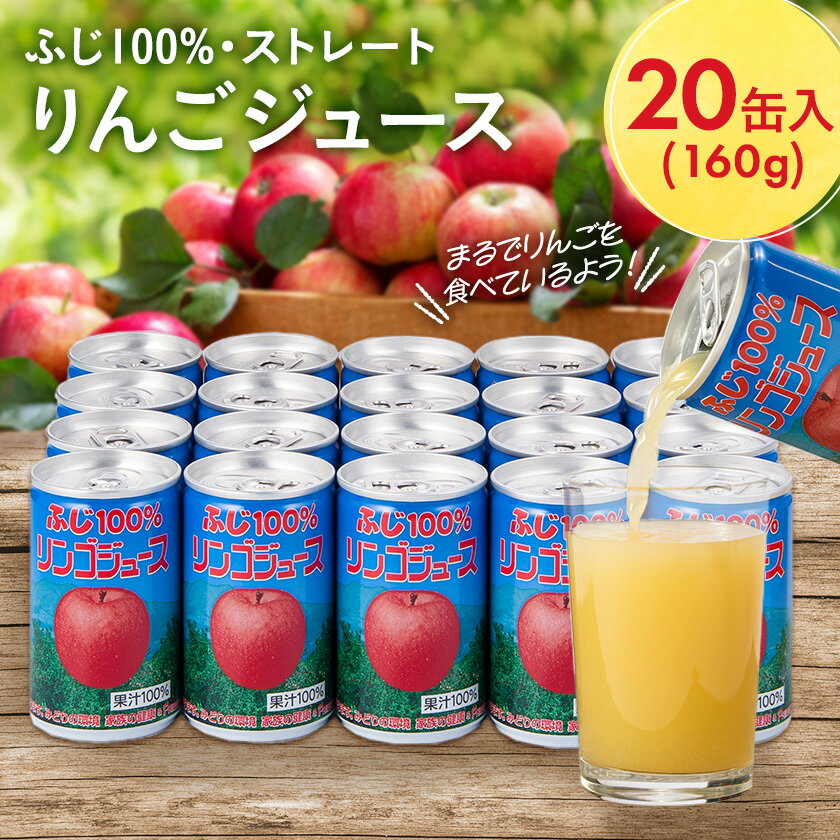 【ふるさと納税】 ふじ 100% りんごジュース 160g×20缶入_ りんご 林檎 リンゴ ジュース 飲料 フルーツジュース ストレートジュース ストレート アップルジュース 人気 美味しい 長野県 中野市 【1452204】