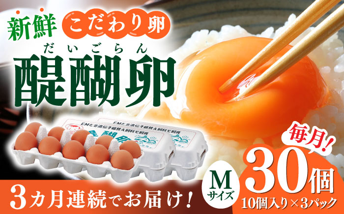 
【3回定期便】岐阜産こだわり産みたて卵 30個入りMサイズ【醍醐卵】 産地直送 新鮮 たまご 岐阜市/棚橋ファーム [ANAZ003]
