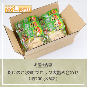 s556 たけのこ水煮 ブロック大詰め合わせ(計1.2kg・200g×6袋) 鹿児島 国産 タケノコ 竹の子 水煮 野菜 ブロック パック 煮物 炊き込みご飯【北薩農産加工場】